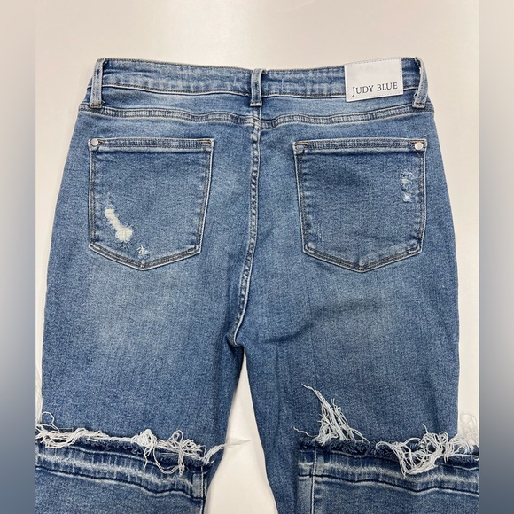 Judy Blue Mid Rise Distressed Released Hem Boot Cut Jeans - Picture 8 of 11
